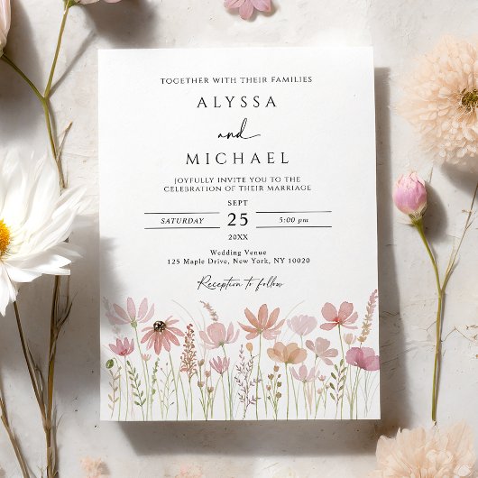 Boho Neutrale Wilde Bloemen Bloemstuk Bruiloft Kaart