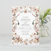 Boho Neutrale Wilde Bloemen Bruiloft Kaart (Staand voorkant)