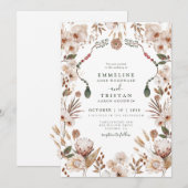 Boho Neutrale Wilde Bloemen Bruiloft Kaart (Voorkant / Achterkant)