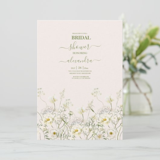 Boho Neutrale Witte Waterverf Wildbloem Bridal Kaart (Staand voorkant)
