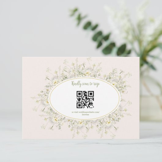 Boho Neutrale Witte Waterverf Wildflower Wedding R RSVP Kaartje (Staand voorkant)