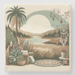 Boho Neutrale Woestijn Zonsondergang Luxe Stenen O Onderzetter