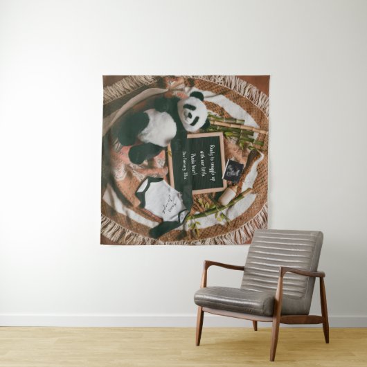 Boho neutrale zwangerschapsaankondiging Schattige Wandkleed (In Situ (horizontaal))