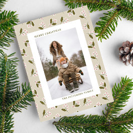 Boho Neutrals Kerst Bessen Foto Kerstmis Feestdagenkaart