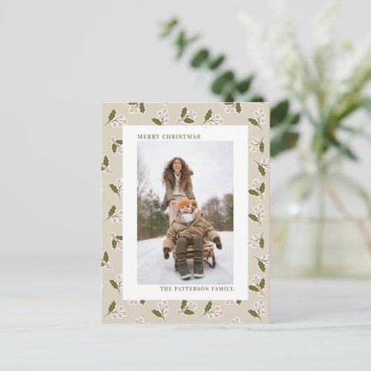 Boho Neutrals Kerstbessen Foto Kerst Feestdagenkaart (Staand voorkant)