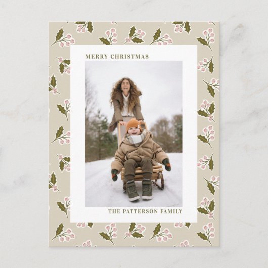 Boho Neutrals Kerstbessen Foto Kerst Feestdagenkaart (Voorkant)