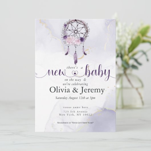 BOHO New Baby Amethyst Dusty Roos Dream Catcher Kaart (Staand voorkant)