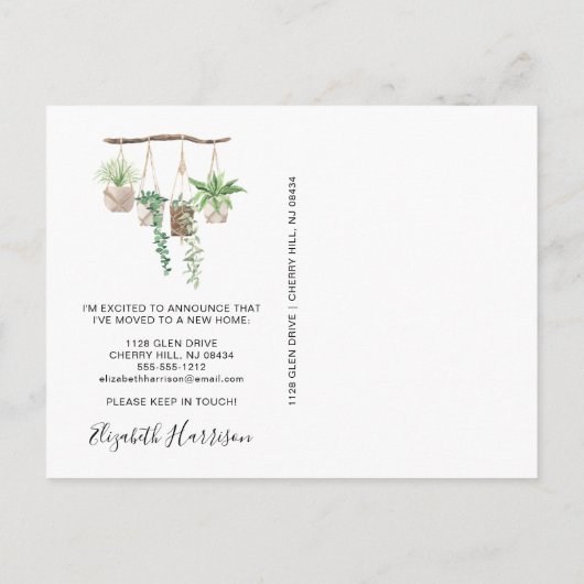 Boho New Home Planten Waterverf Moving Aankondigingskaart (Achterkant)