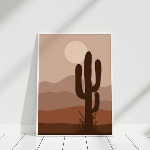 Boho Night Desert Cactus Volle Maan Wall Art Poster