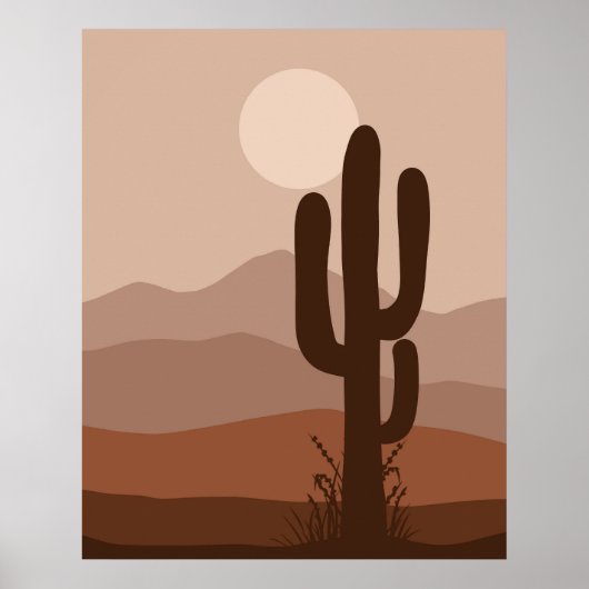 Boho Night Desert Cactus Volle Maan Wall Art Poster (Voorkant)