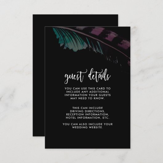 Boho Nights Zwart met Veer Trouwdetail Informatiekaartje (Voorkant / Achterkant)