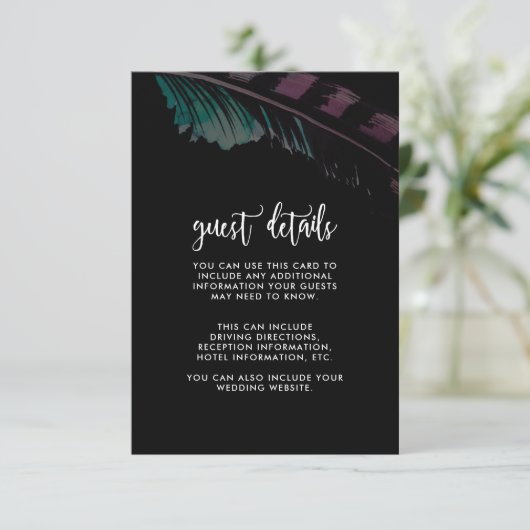 Boho Nights Zwart met Veer Trouwdetail Informatiekaartje (Staand voorkant)