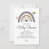 Boho Nordic Rainbow Baby shower Gray Invitation RSVP Kaartje (Voorkant)
