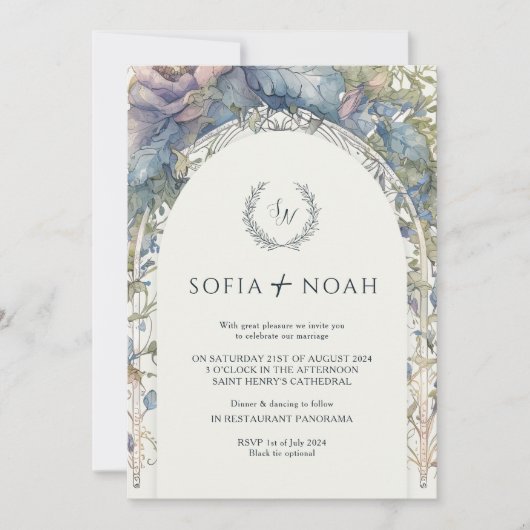 Boho-nouveau minimalistische elegante bruiloft kaart (Voorkant)