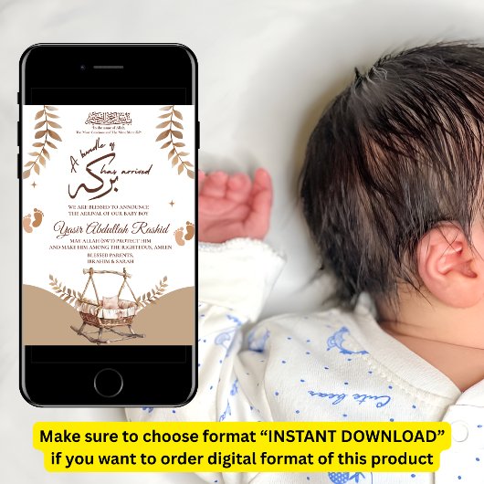 Boho Nursery Baby Boy Moslim Geboorteaankondiging Kaart