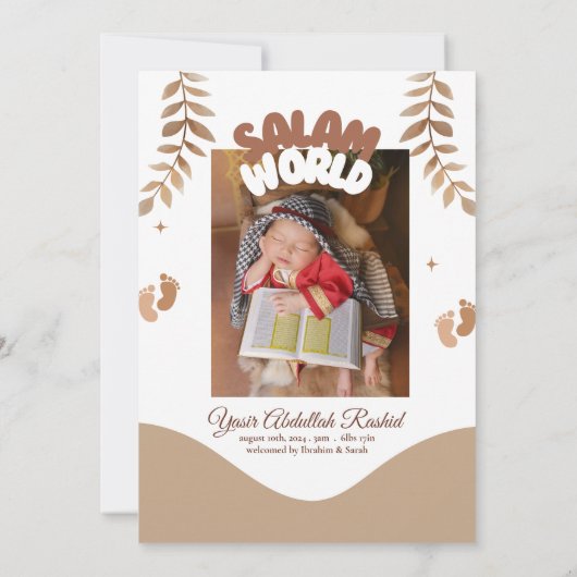 Boho Nursery Baby Boy Moslim Pasgeboren Aqiqah Aqe Kaart (Achterkant)