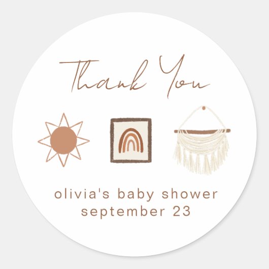 Boho Nursery Baby shower Dank je wel Ronde Sticker (Voorkant)