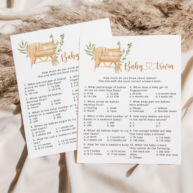Boho nursery Baby trivia baby shower game (Creator heeft geüpload)