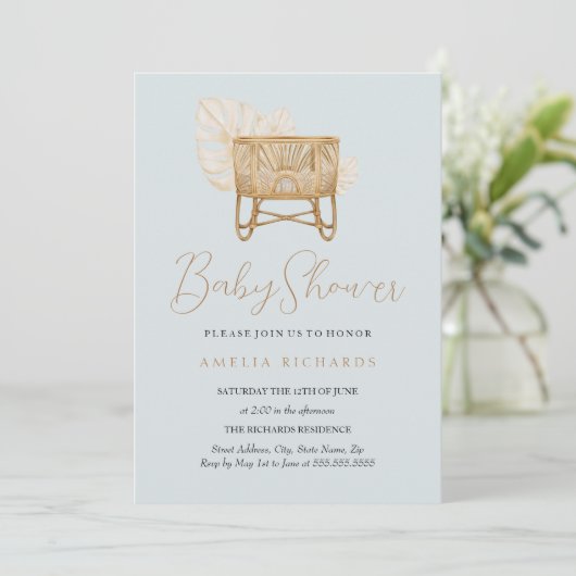 Boho Nursery Bassinet Blue Baby shower Kaart (Staand voorkant)