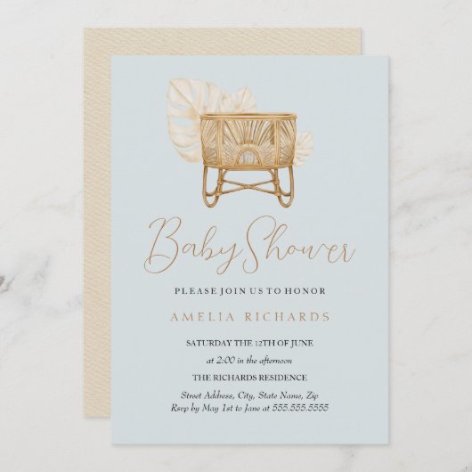 Boho Nursery Bassinet Blue Baby shower Kaart (Voorkant / Achterkant)