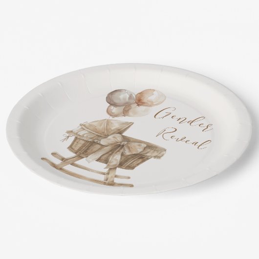 Boho Nursery Beige Ballons Genderonthulling Papieren Bordje (Gekanteld)