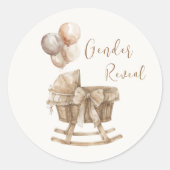 Boho Nursery Beige Ballons Genderonthulling Ronde Sticker (Voorkant)