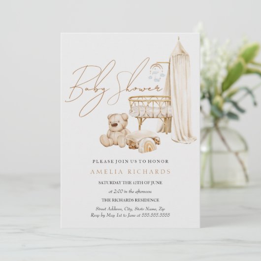 Boho Nursery Blue Baby shower Kaart (Staand voorkant)