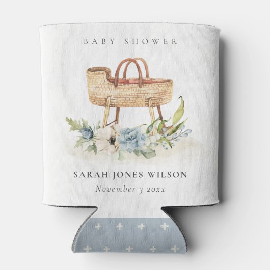 Boho Nursery Blue Floral Bassinet Baby shower Blikjeskoeler (Achterkant)