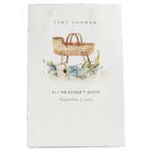 Boho Nursery Blue Floral Bassinet Baby shower Medium Cadeauzakje (Voorkant)