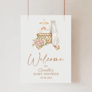 Boho Nursery Floral Wieg Bassinet Baby shower Poster
