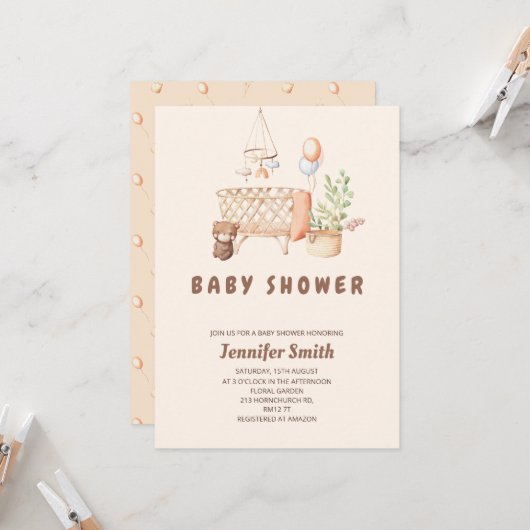 Boho nursery mobile baby shower kaart (Voorkant / Achterkant in situ)