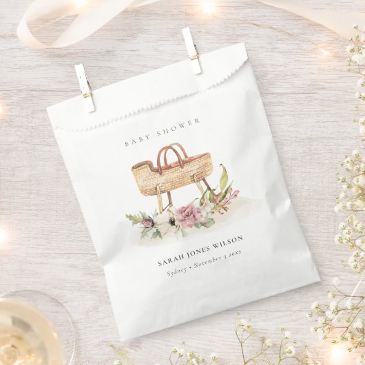 Boho Nursery Pink Floral Bassinet Baby shower Bedankzakje (Geknipt)
