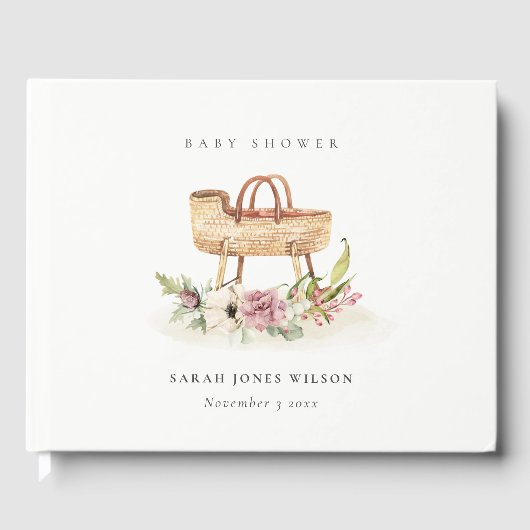 Boho Nursery Pink Floral Bassinet Baby shower Gastenboek (Voorkant)
