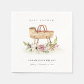 Boho Nursery Pink Floral Bassinet Baby shower Servet (Voorkant)