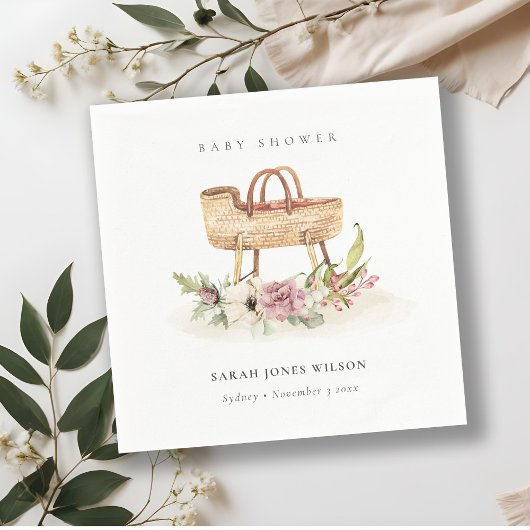 Boho Nursery Pink Floral Bassinet Baby shower Servet