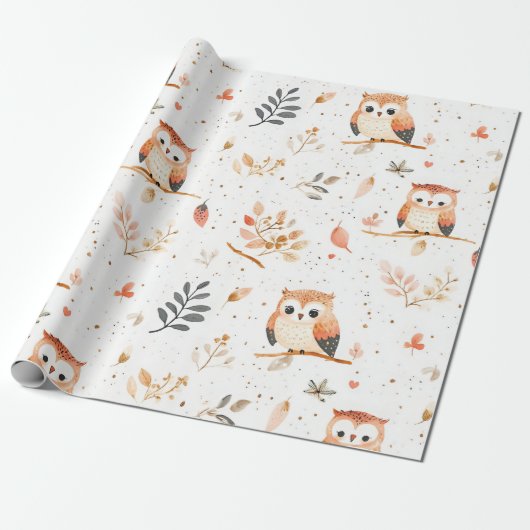 Boho Nursery Uilen Cadeaupapier (Uitgerold)