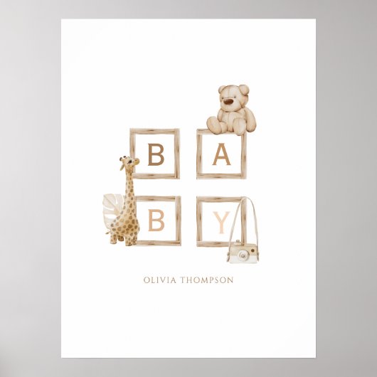 Boho Nursing Neutral Wood Block Letters Poster (Voorkant)