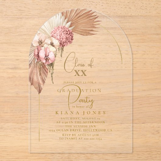 Boho Oasis Afstuderen ID965 Acryl Uitnodigingen (Voorkant)