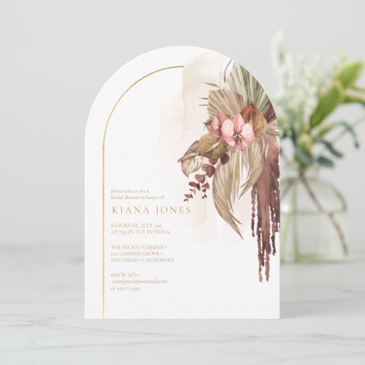 Boho Oasis Huwelijk Bloemen Vrijgezellenfeest Boog Kaart (Staand voorkant)