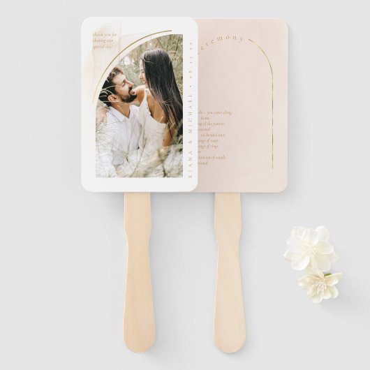 Boho Oasis Trouwfoto Programma Blush ID959 Handwaaier (Voorkant en achterkant)