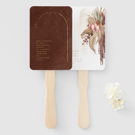 Boho Oasis Trouwprogramma Burnt Umber ID959 Handwaaier (Voorkant en achterkant)