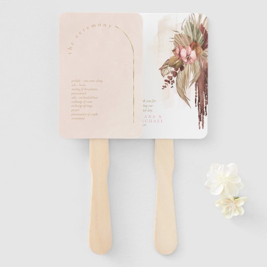 Boho Oasis Trouwprogramma Roze ID959 Handwaaier (Voorkant en achterkant)