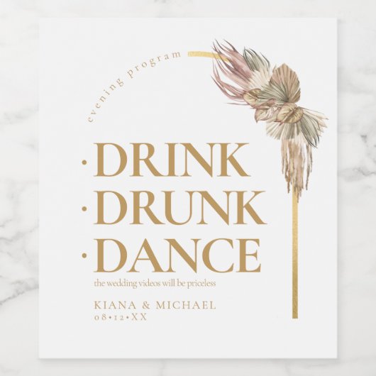 Boho Oasis Wedding Drink Drink Dance V2 ID959 Wijn Etiket (Enkel label)