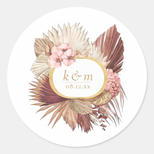 Boho Oasis Wedding Floral Lijst ID959 Ronde Sticker (Voorkant)