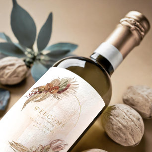 Boho Oasis Wedding Floral Welcome ID959 Wijn Etiket