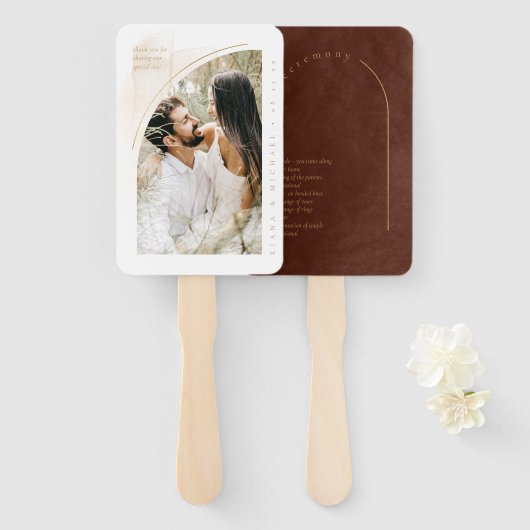 Boho Oasis Wedding Photo Program Umber ID959 Handwaaier (Voorkant en achterkant)