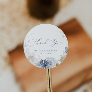 Boho Ocean Beach Blauw Bruiloft Dank je wel Favor Ronde Sticker
