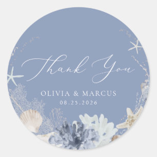 Boho Ocean Beach Blauw Bruiloft Dank je wel Favor Ronde Sticker