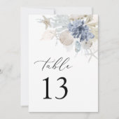 Boho Ocean Beach Koraal Blauw Bruiloft Tafel Numme (Voorkant)
