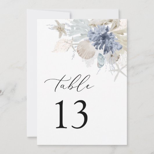 Boho Ocean Beach Koraal Blauw Bruiloft Tafel Numme (Achterkant)